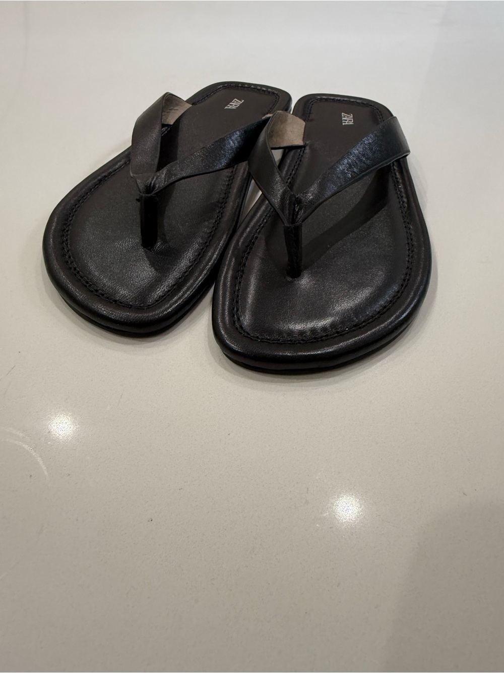 Zara Black Leather Thong Sandals - Picture 3 of 10